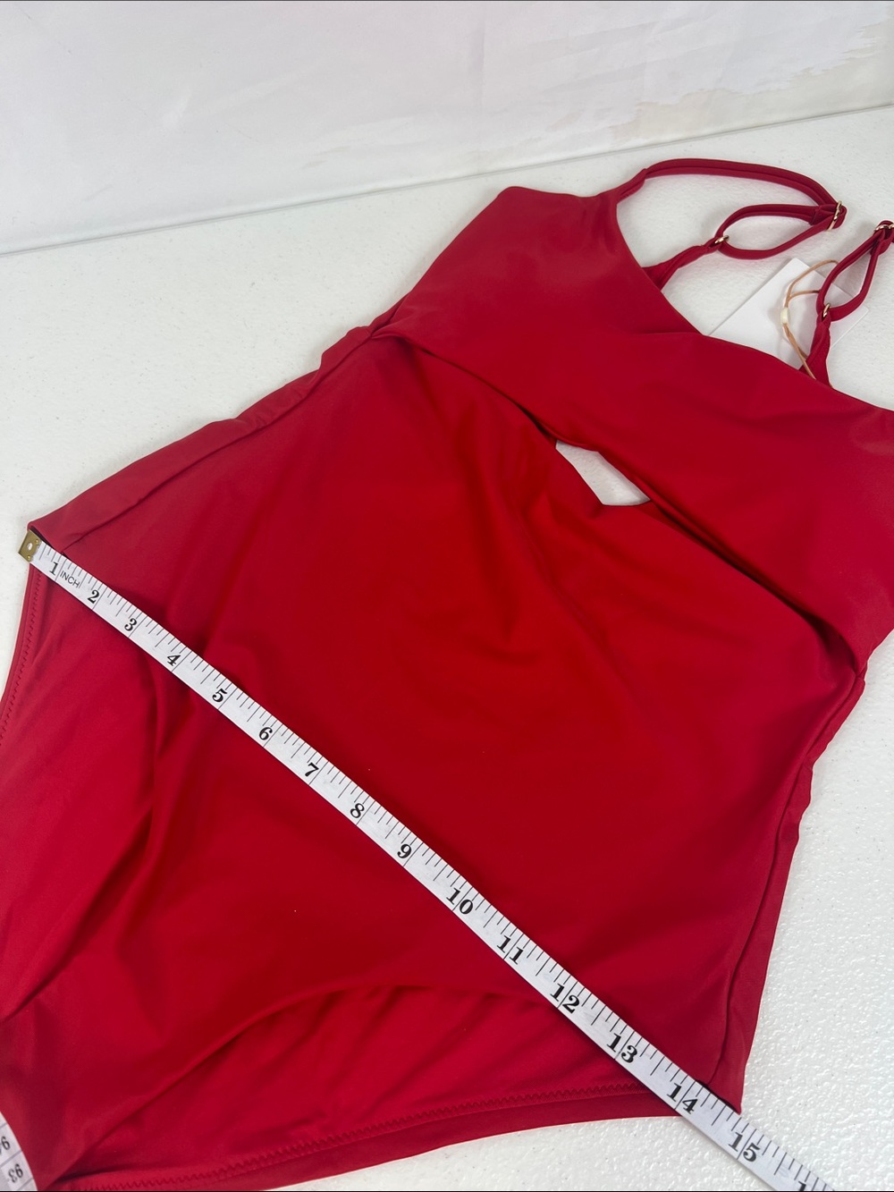Quince Sz Medium Italian Cut Out One-Piece Swimsuit Cherry Minimalist Summer NWT - Picture 10 of 14